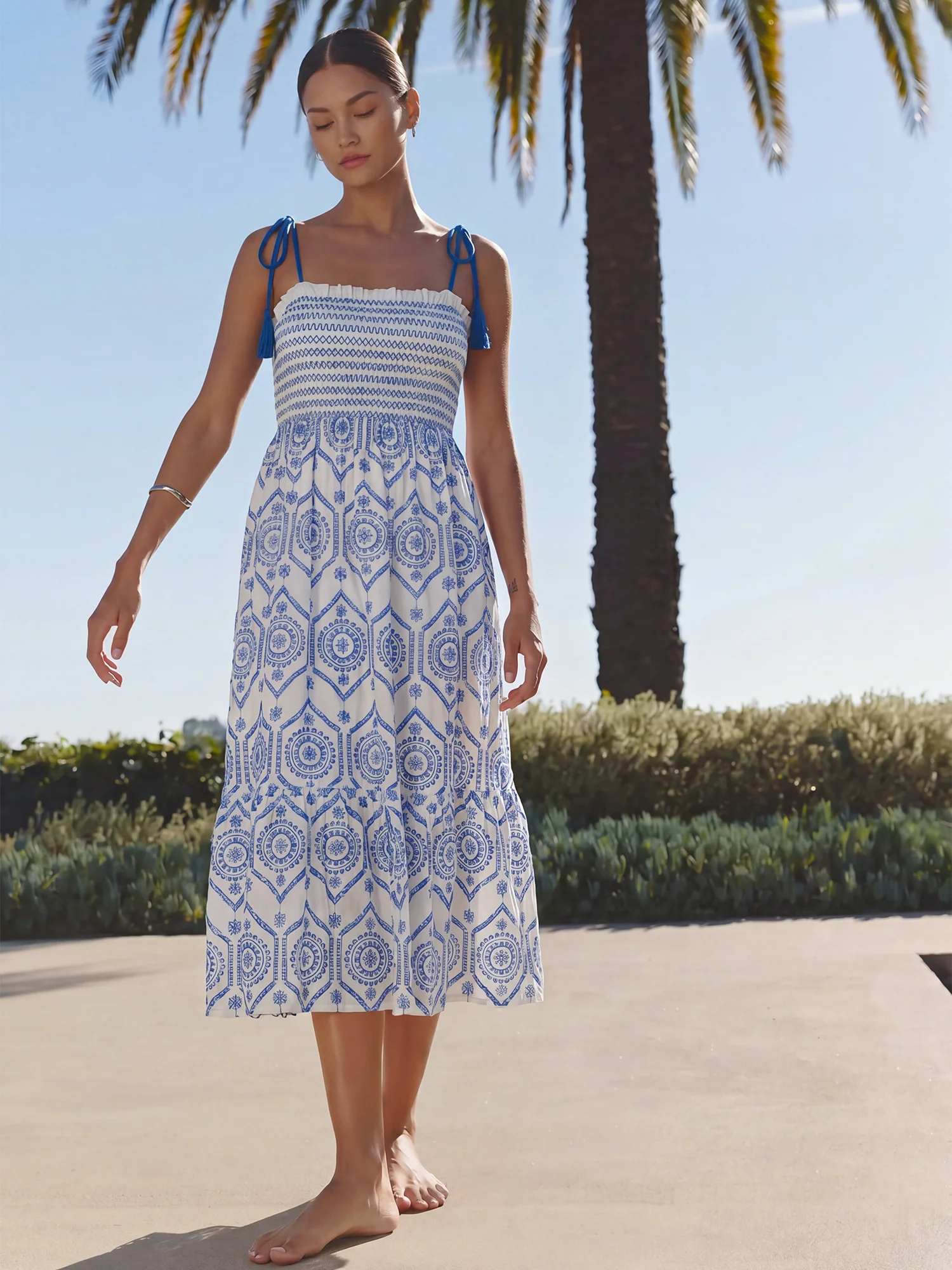 Tie Sleeve Embrodiered Maxi Sun Dress