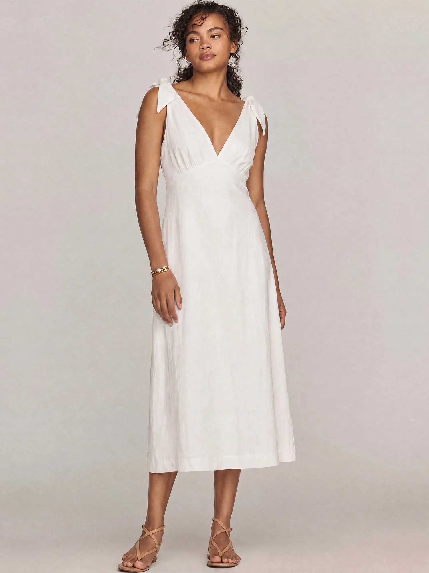 Tie Sleeve V Neck Bias Midi Dress - Image 3