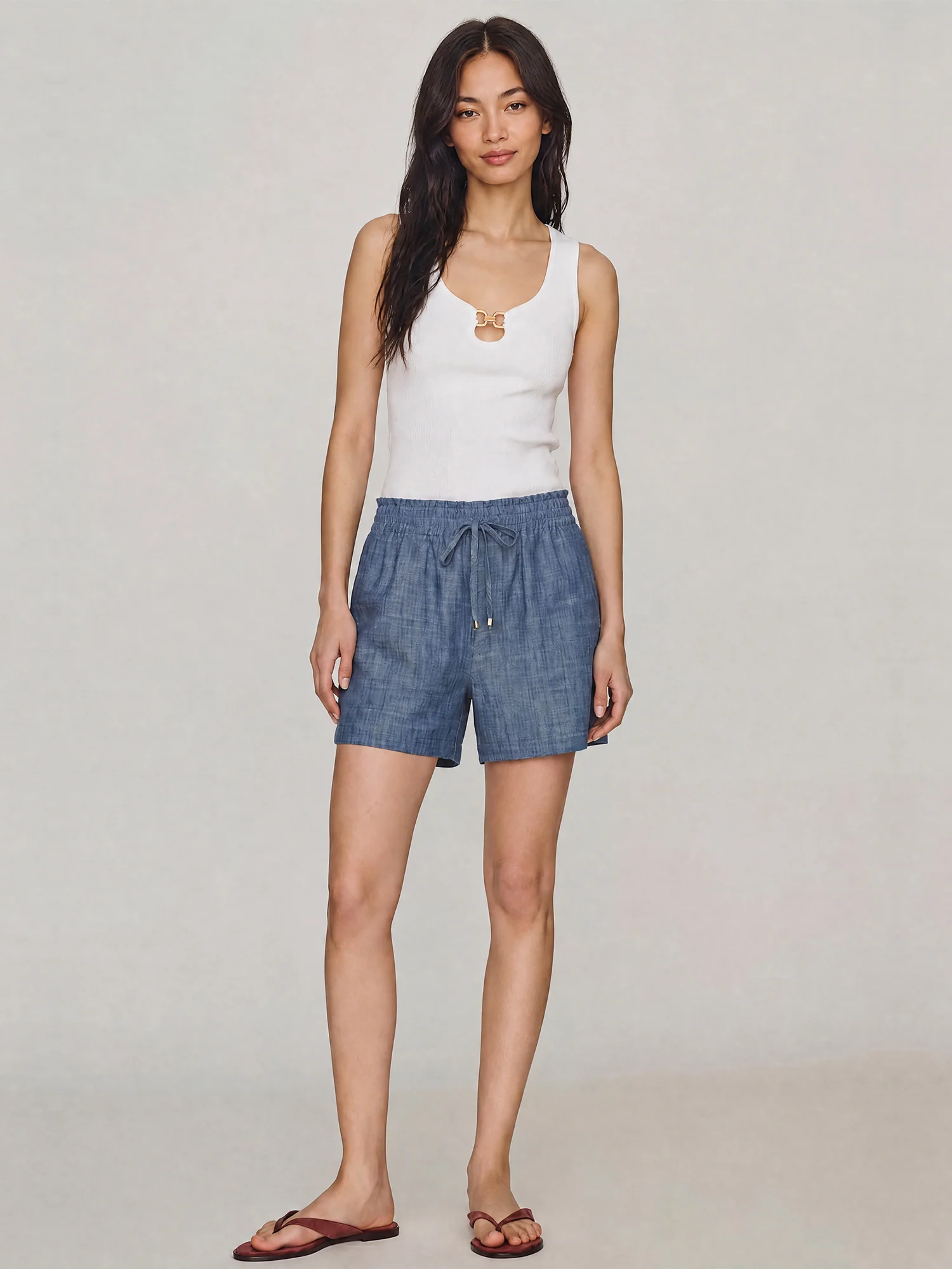 Tie Waist Linen Blend Shorts - Image 2