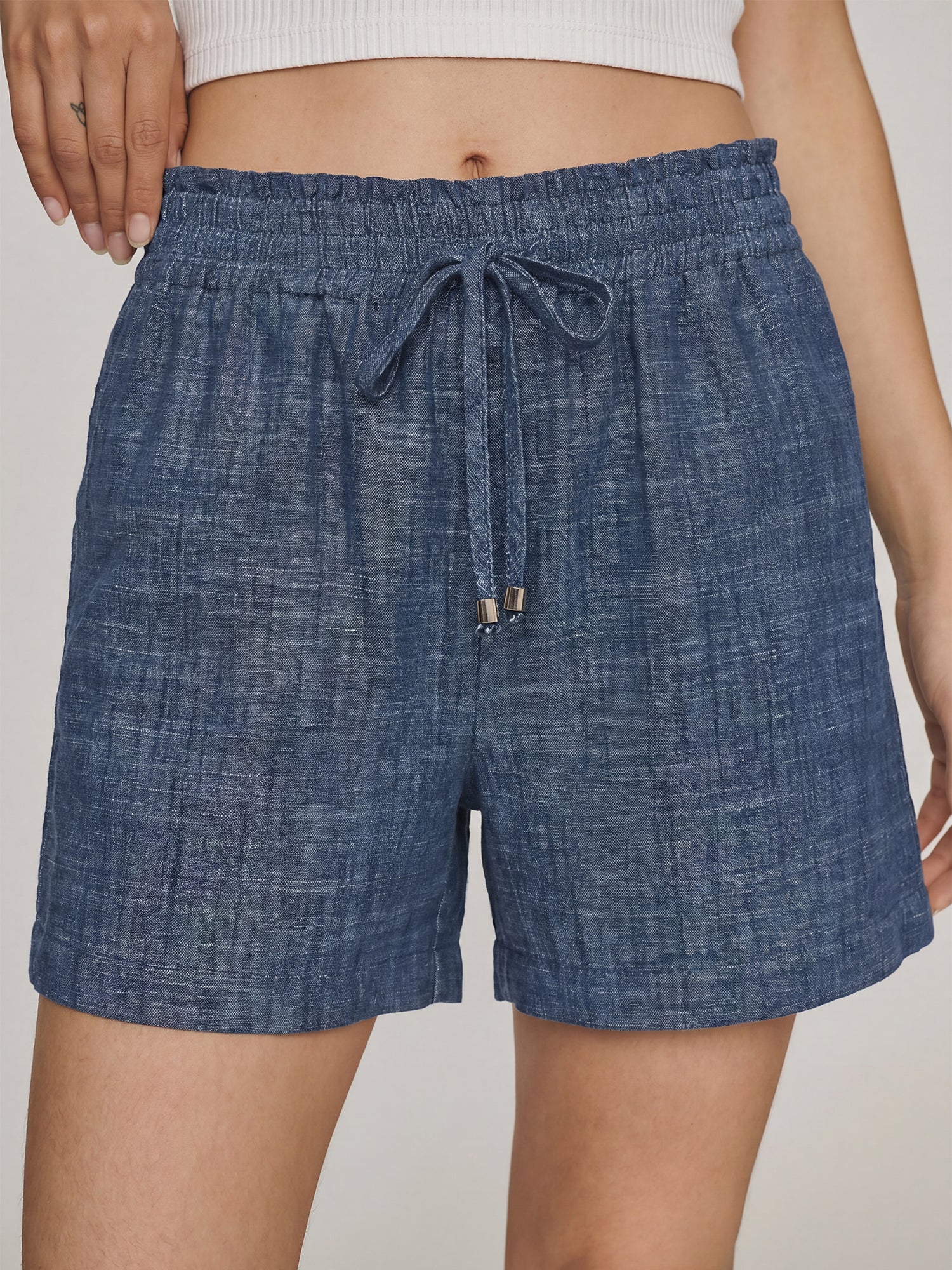 Tie Waist Linen Blend Shorts - Image 3