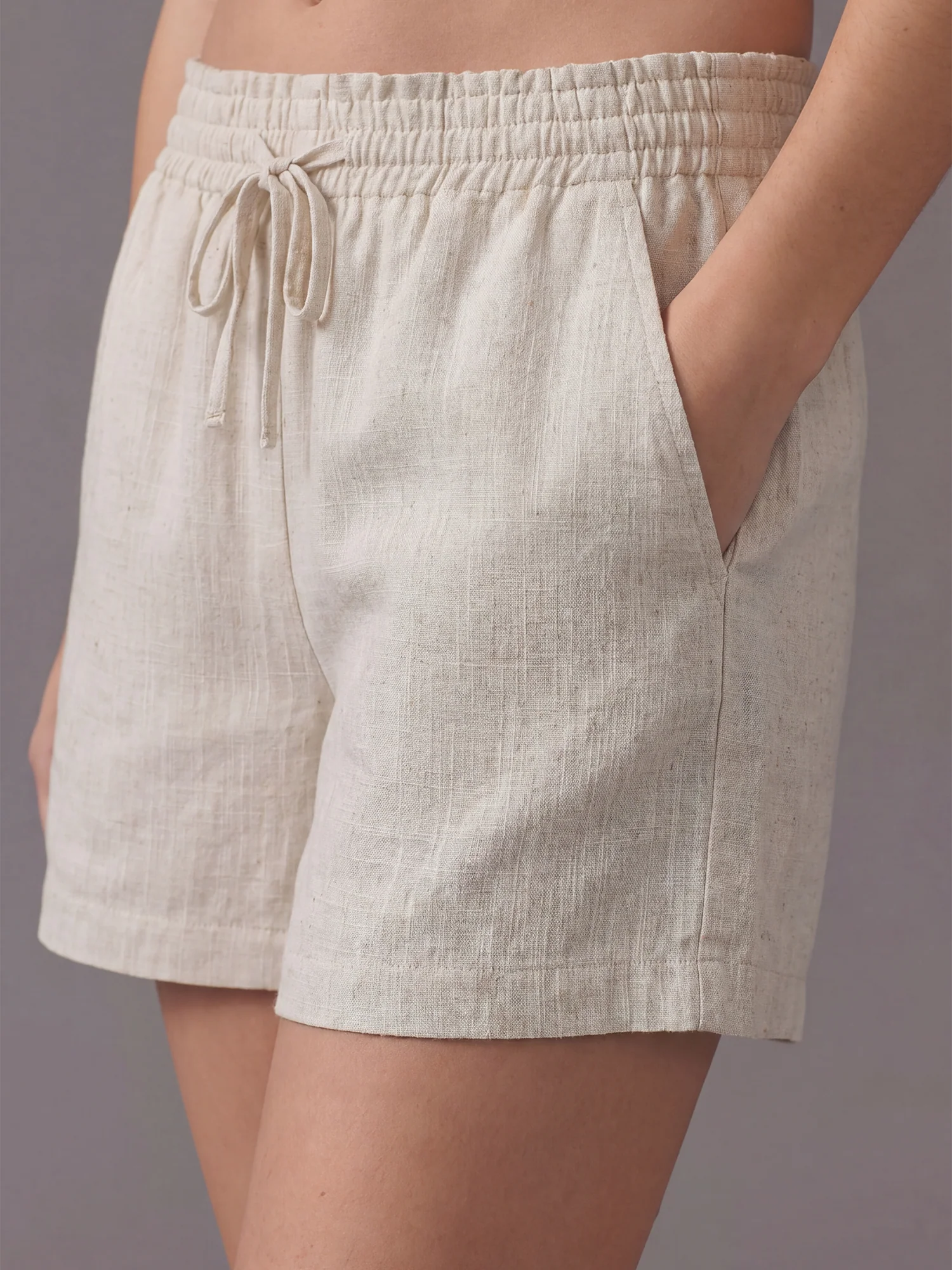 Tie Waist Linen Blend Shorts - Image 8
