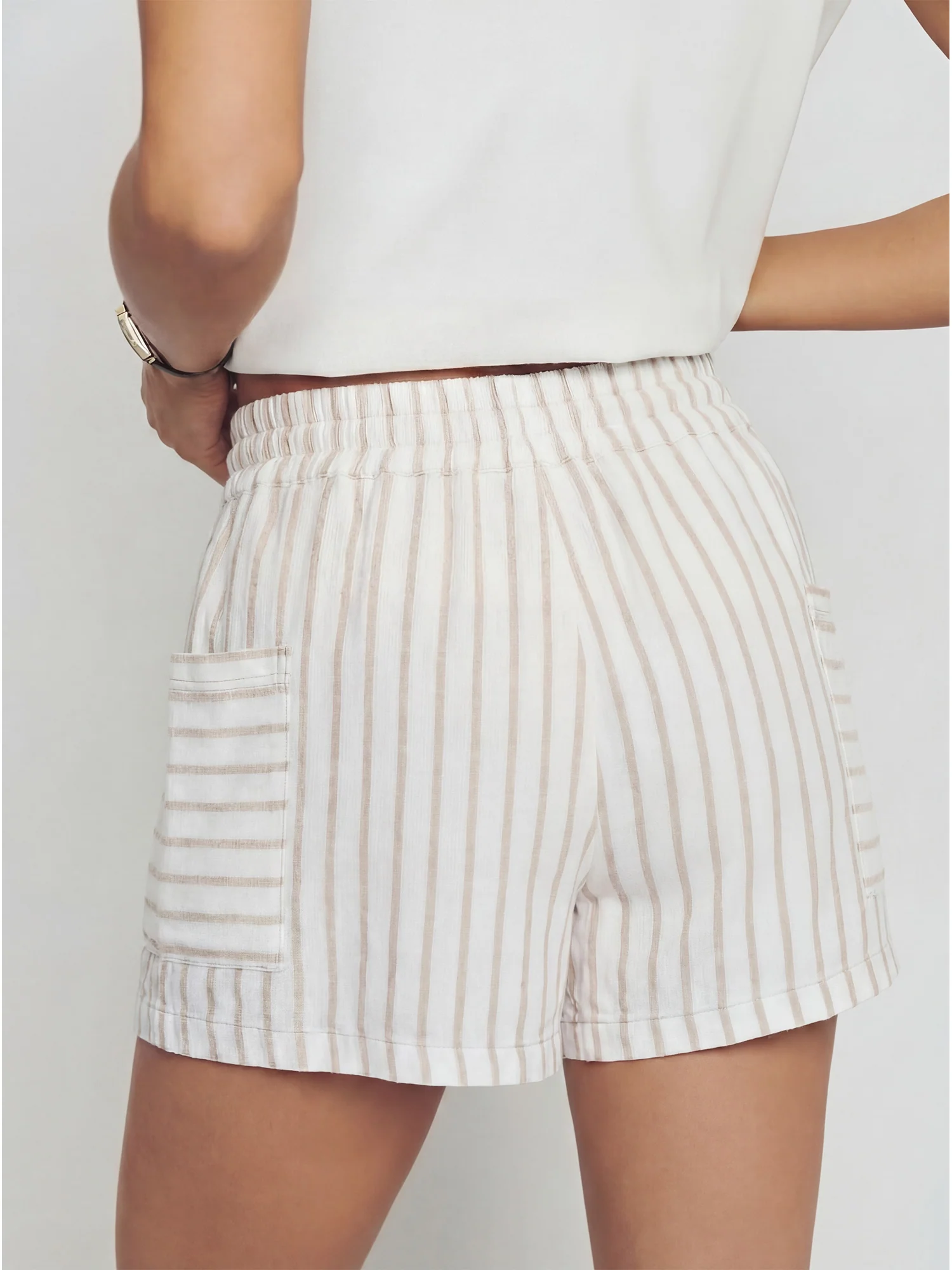 Tie Waist Woven Striped Shorts - Image 5