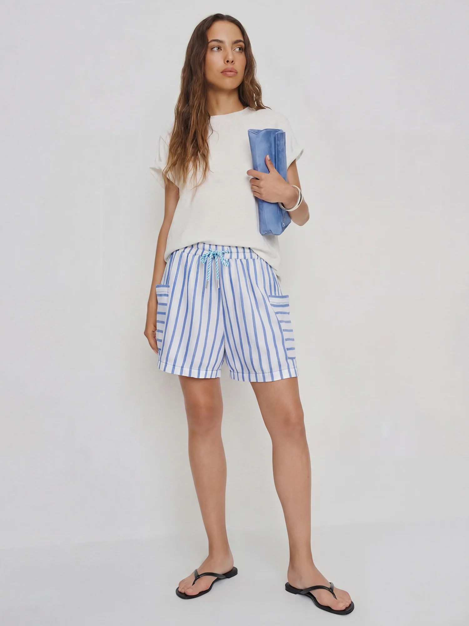 Tie Waist Woven Striped Shorts - Image 8