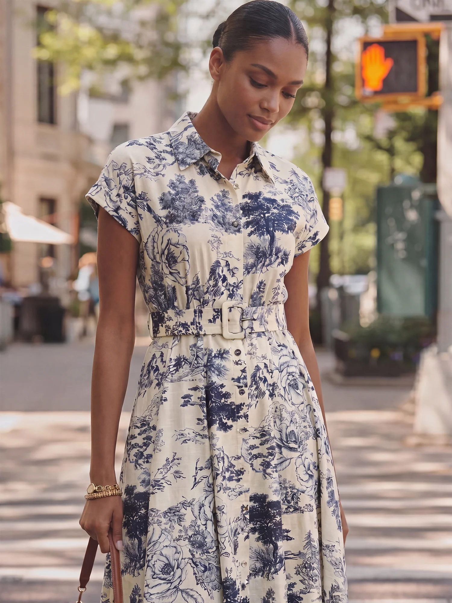 Toile Print Button Down Shirt Midi Dress - Image 2