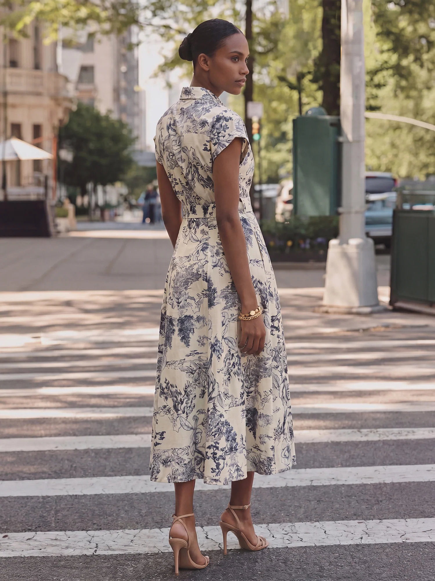 Toile Print Button Down Shirt Midi Dress - Image 3