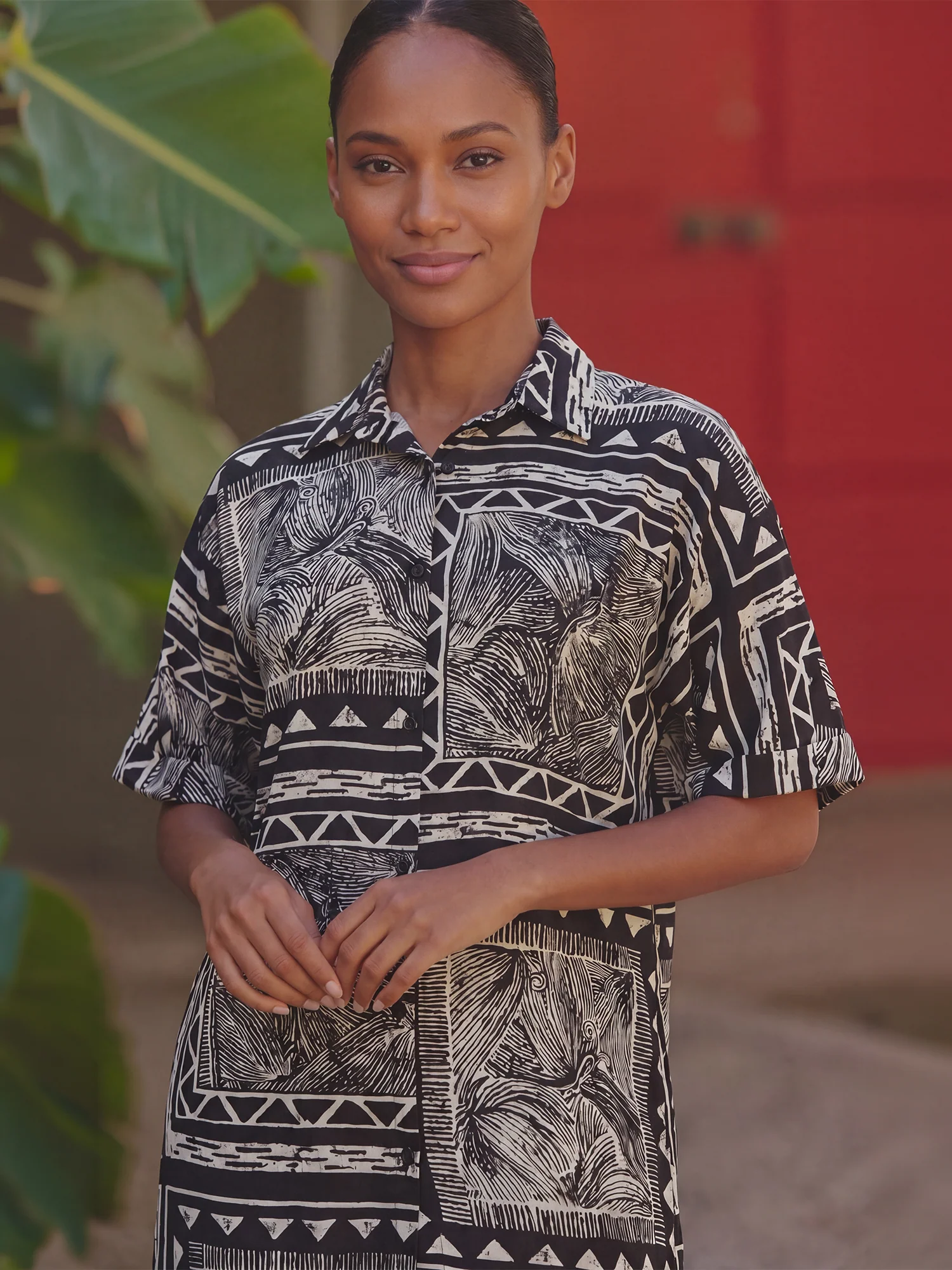 Tribal Print Woven Shirt Dress - Image 2