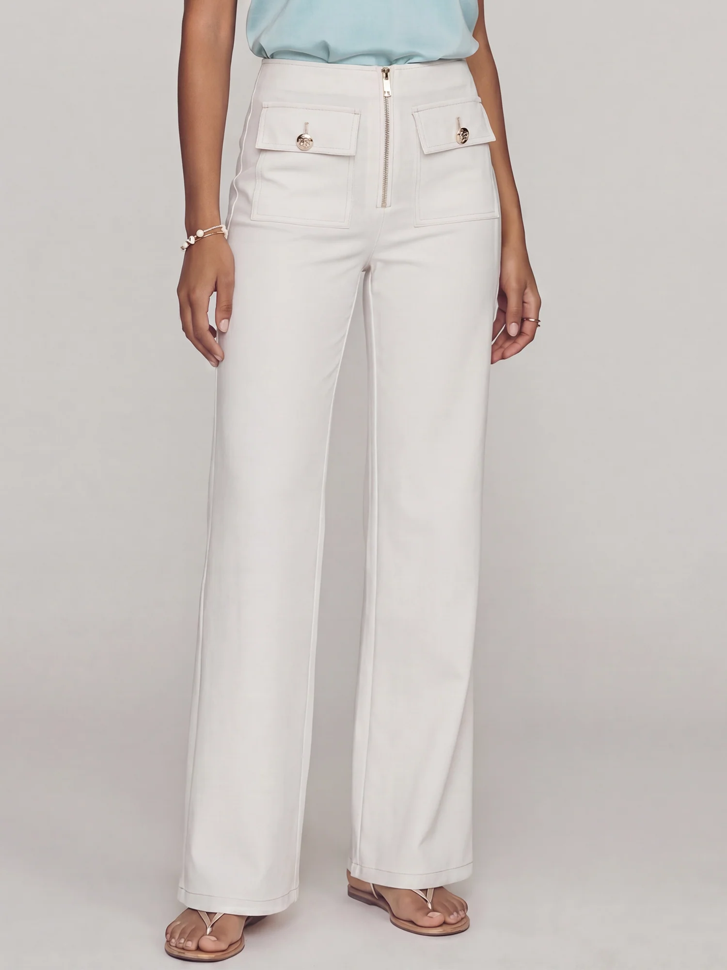 Two Pocket Zipper Front Bootcut Stretch Pants - Image 7
