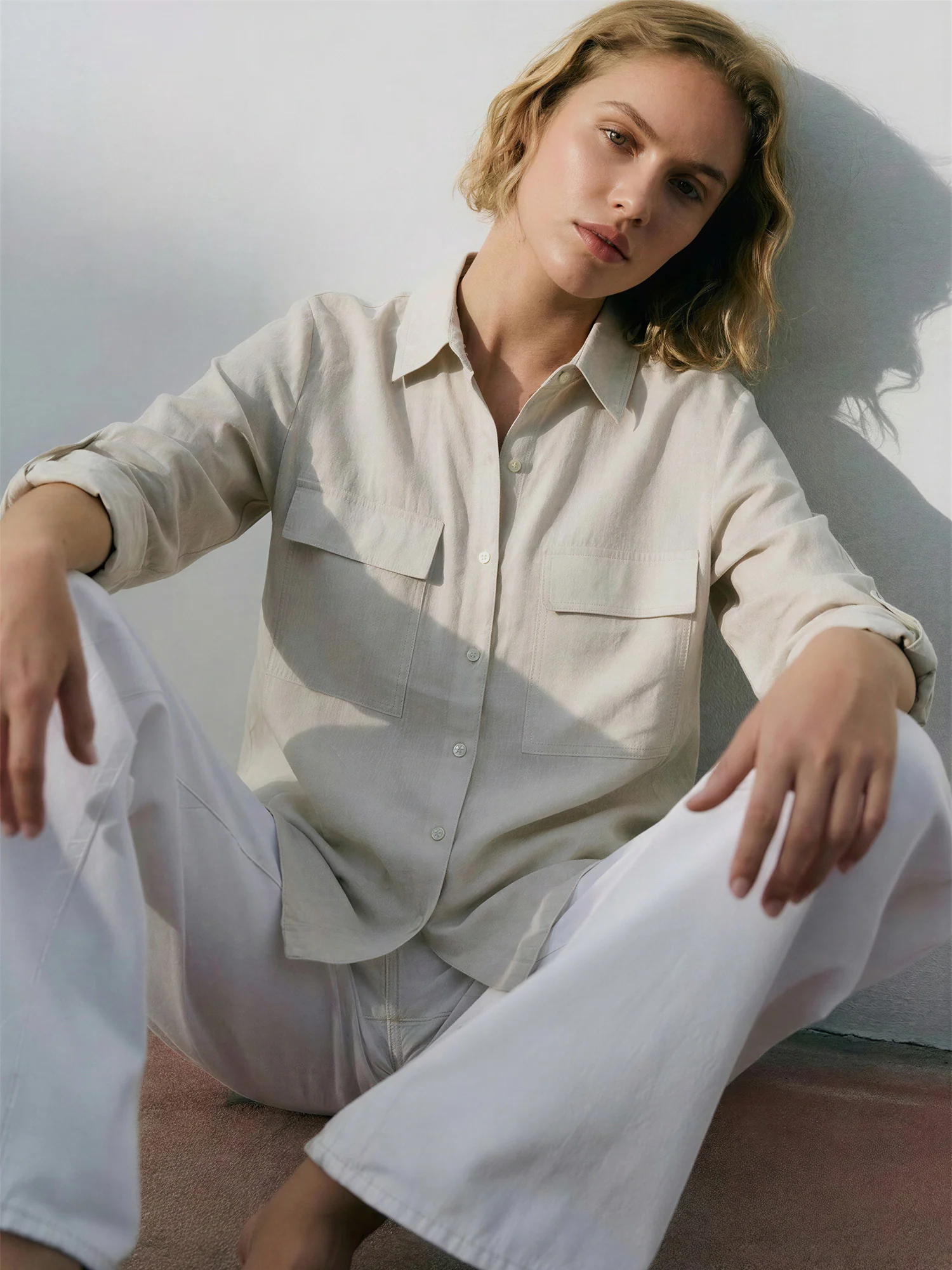 Utility Two Pocket Linen Blend Button Down Shirt