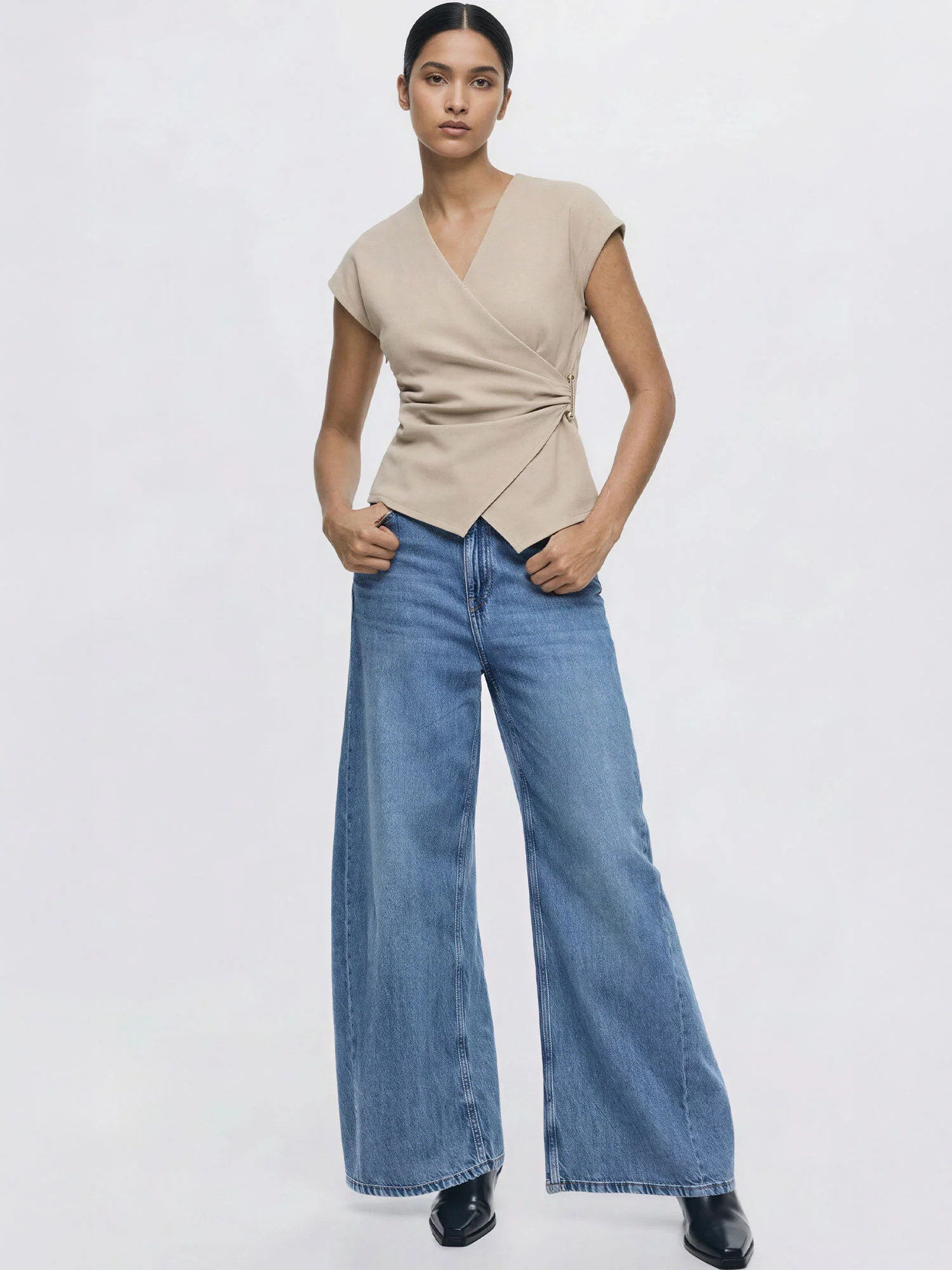 V-Neck Wrap Top With Side Buttons - Image 4