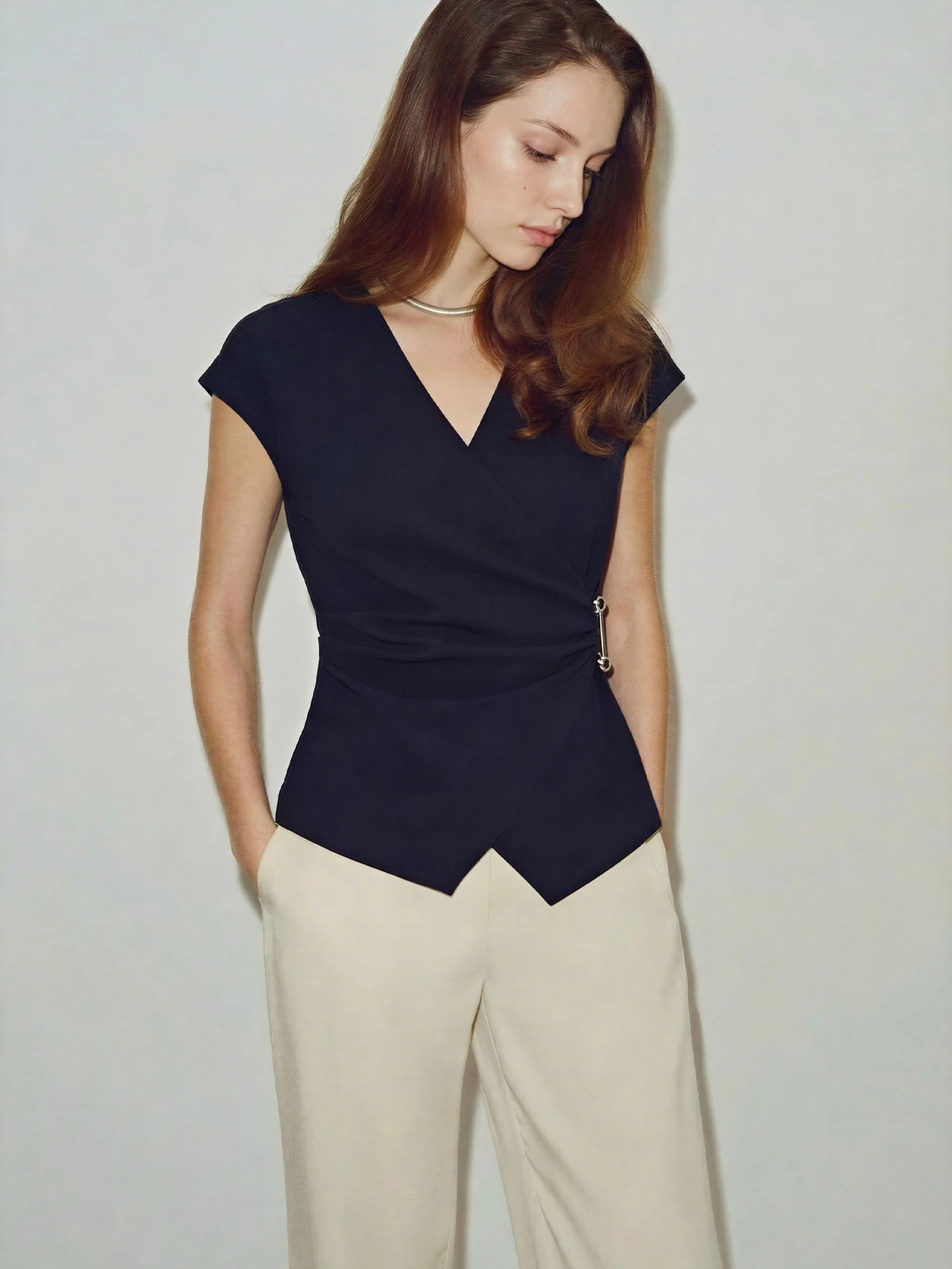 V-Neck Wrap Top With Side Buttons - Image 6