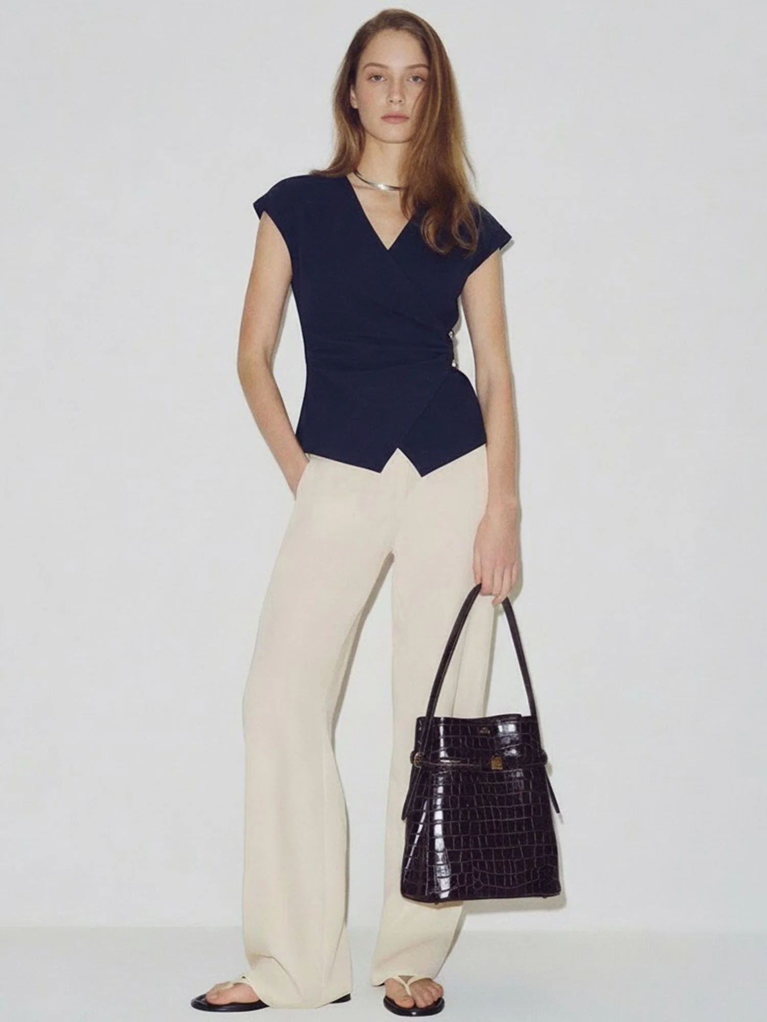V-Neck Wrap Top With Side Buttons - Image 8